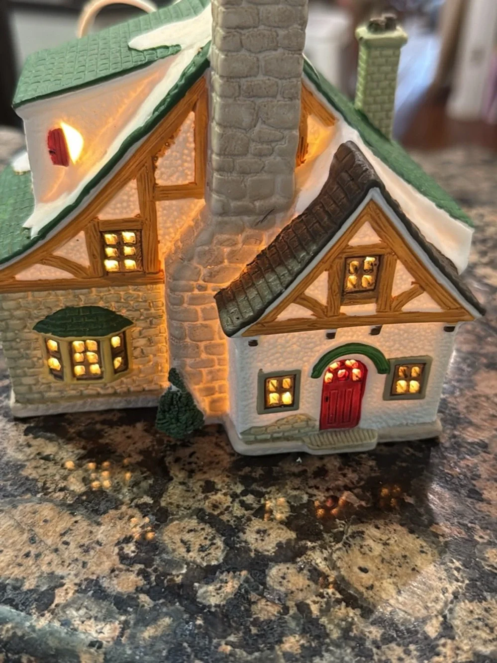 Light-Up Ceramic Church Holiday Decor - Green and White